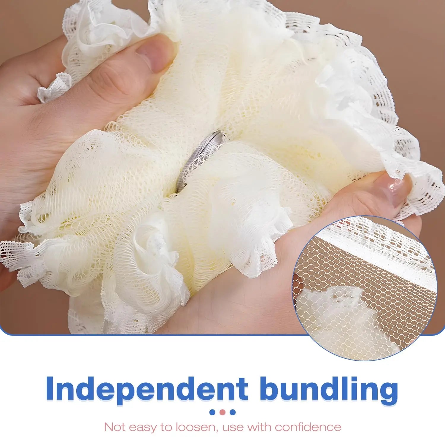 Shower Sponge Eco-Friendly Soft Mesh – Rich Lather Bath Scrunchie with Hanging Loop Lace Trim for Women Men (White/Blue/Pink)