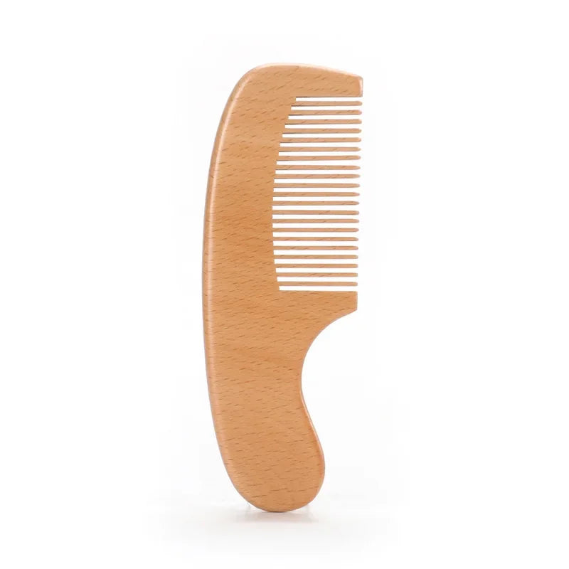 Wooden Hair Brush & Comb Set Natural Goat Bristle Baby Hair Brush Infant Body Massage Brush Soothing Brush Travel Brush