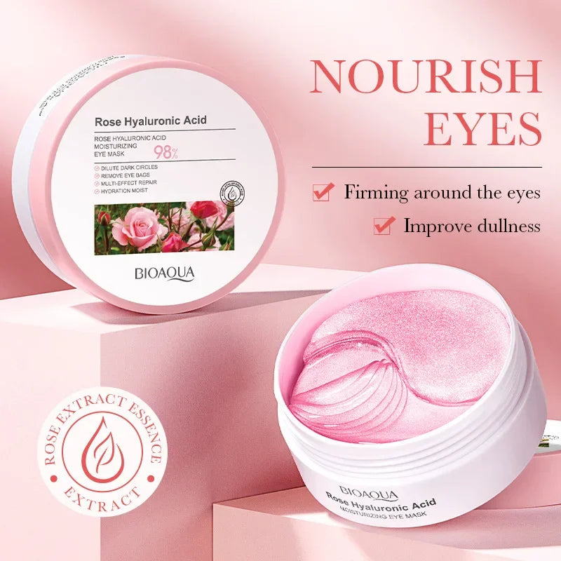60Pcs Bioaqua Rose Hyaluronic Acid Eye Mask Anti Dark Circles Eye Bags Moisturizing Anti-Aging Eye Patches Skin Care Products
