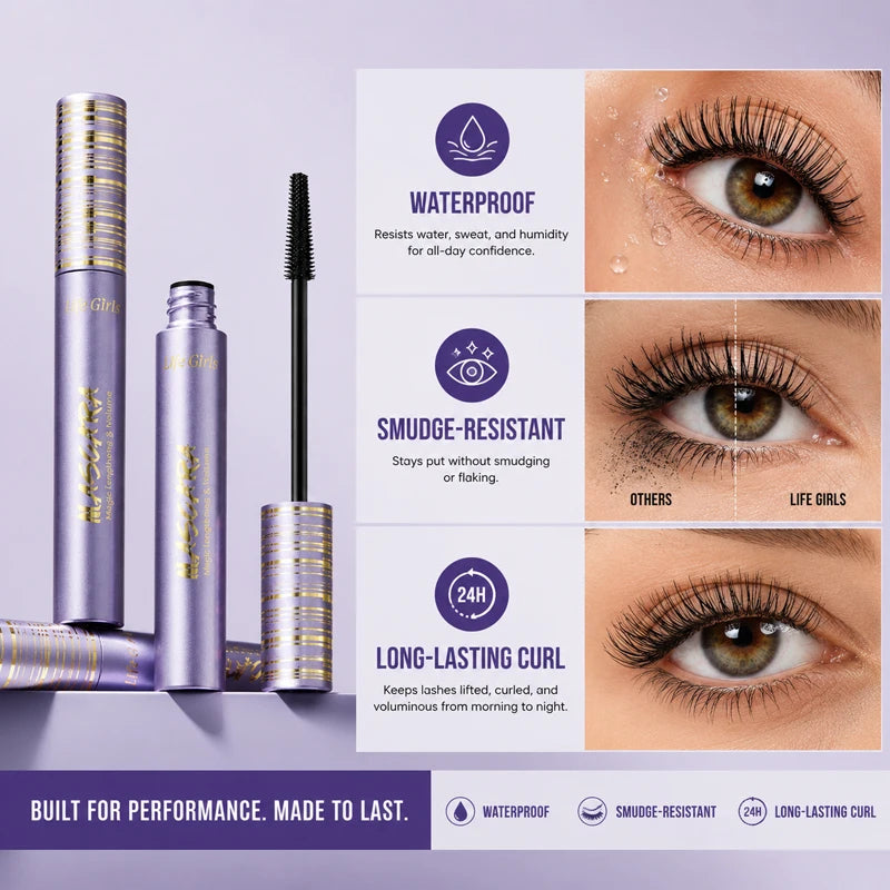 Life Girls Waterproof Mascara Lengthening Volumizing Curling Black Mascara Smudge Proof Long Lasting Thick Lashes Eye Makeup