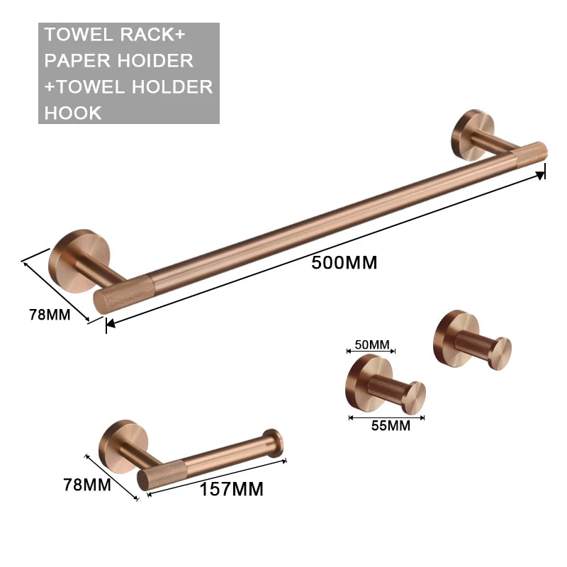 Brushed Rose Gold Accessories Set Toilet Brush Holder Toilet Paper Holder Towel Bar Rail Rack Hanger Hook Soap Dish Hardware
