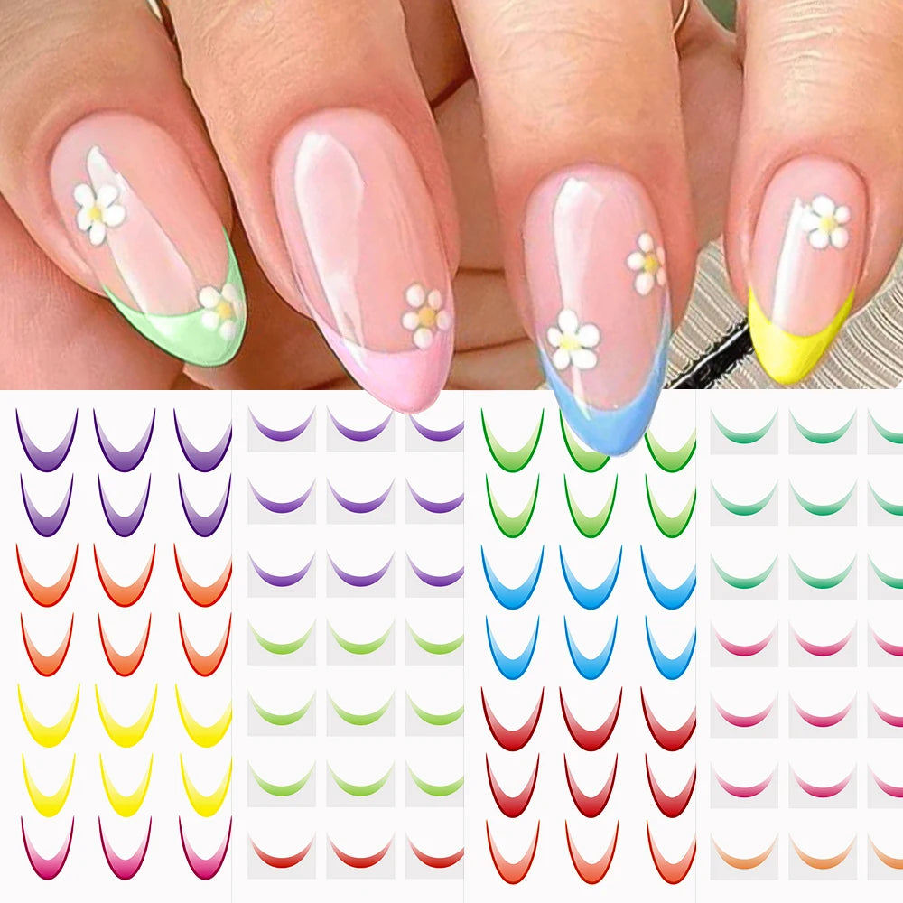 8/9/12/18Pcs New French Nail Stickers Guides DIY Nail Decors 3D Self-Adhesive White+Black Sliders Design Stencil DIY Manicure *&