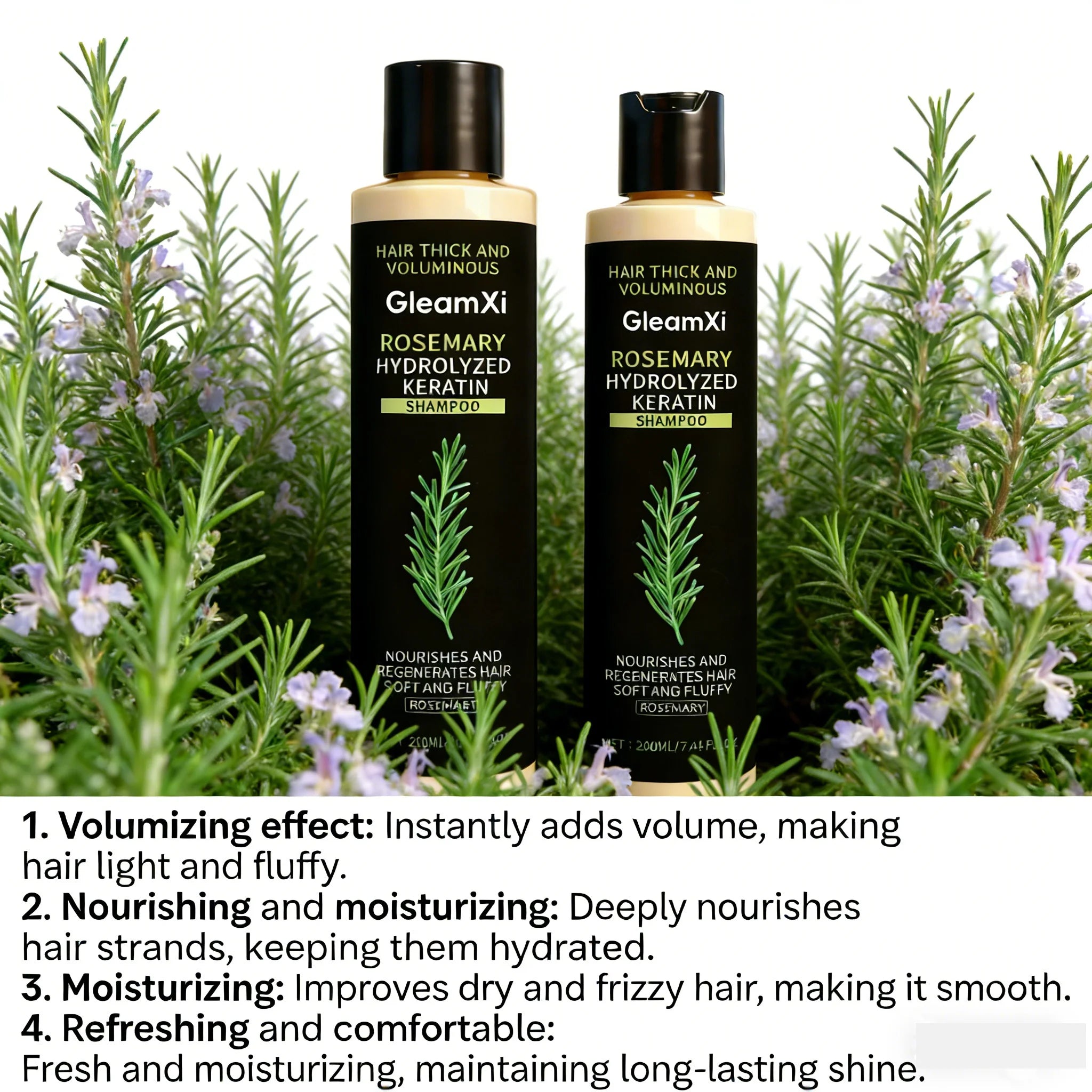 Rosemary Keratin Volumizing Shampoo 220ML Deep Nourishing Hair Care Repair Damage Boost Fullness Smooth Frizz Control Daily Use