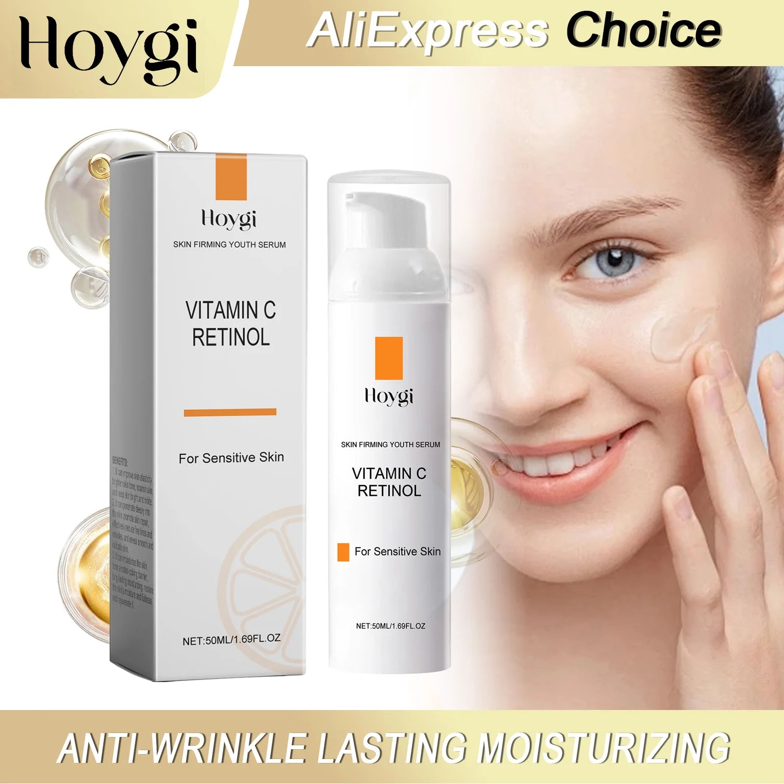 HOYGI Vitamin C Retinol Serum Shrink Pores Fade Fine Line Improve Dark Spot Skin Brightening Moisturizing Smooth Daily Care 50ml
