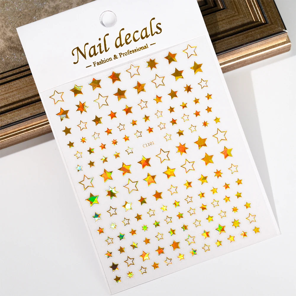 1pcs Star-Themed Nail Art Stickers 3D Self-Adhesive Plastic Decals With Glitter Finish Anime Rectangle Shape Ideal For DIY Nails