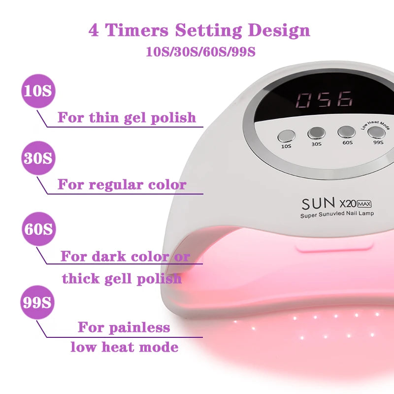 SUN X20MAX Nail Dryer Machine 72 LEDs UV LED Lamp for Nails Gel Polish Curing Manicure Lamp 10/30/60/99s Timer LCD Display