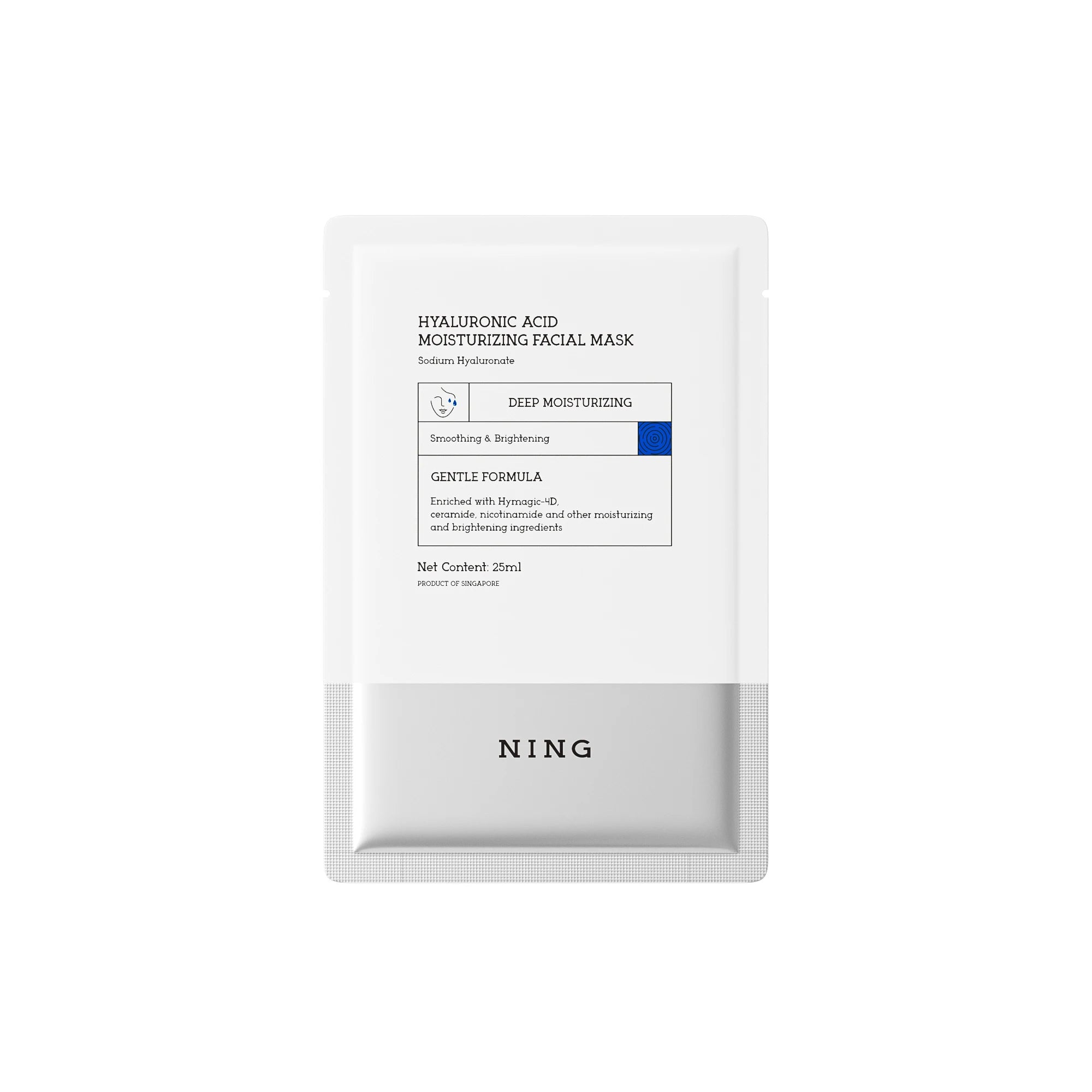NING DERMOLOGIE Hyaluronic Acid 4D Hydration Brightening Moisturizing Sheet Mask with Niacinamide & Ceramide for Smooth Skin