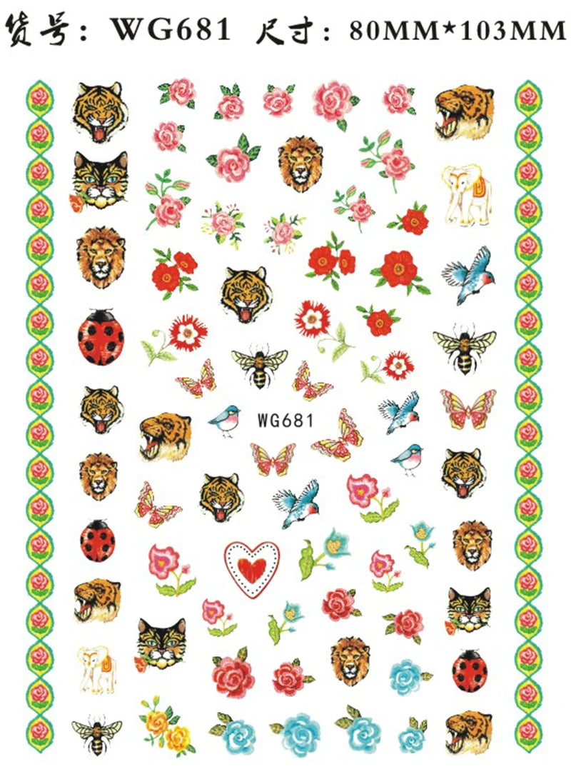 Press on Nails Tiger Symbol Nails Decals Design Fierce Wild Animal Leopard Decoration Manicure Stickers Nails Accessories Tools