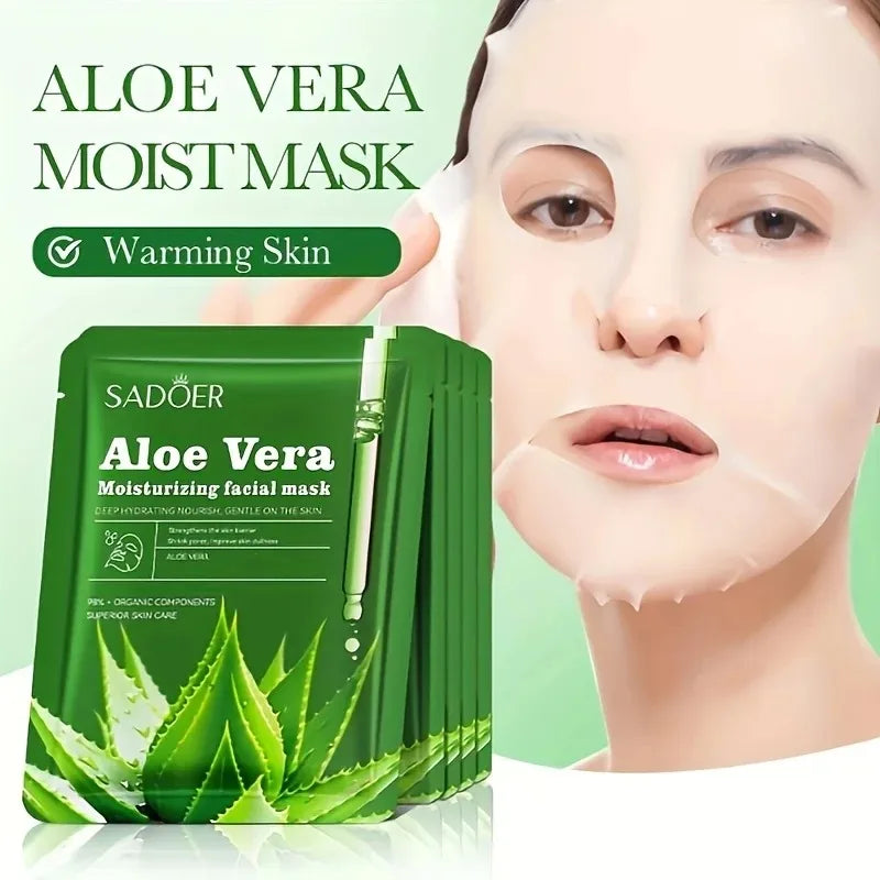 6pcs Aloe Vera Facial Masks Skin Care Unisex Adult Moisturizing Face Masks Sheets Glycerin Trehalose Alcohol-Free Types Skincare