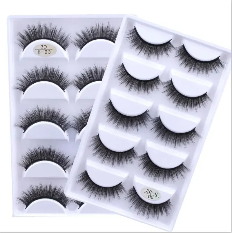 AMSNCN NEW 5Pair 100% Real 3D Mink Lashes Soft Natural False Eyelashes Makeup Long Eye Lashes Eyelash Extension CiliosH13mini