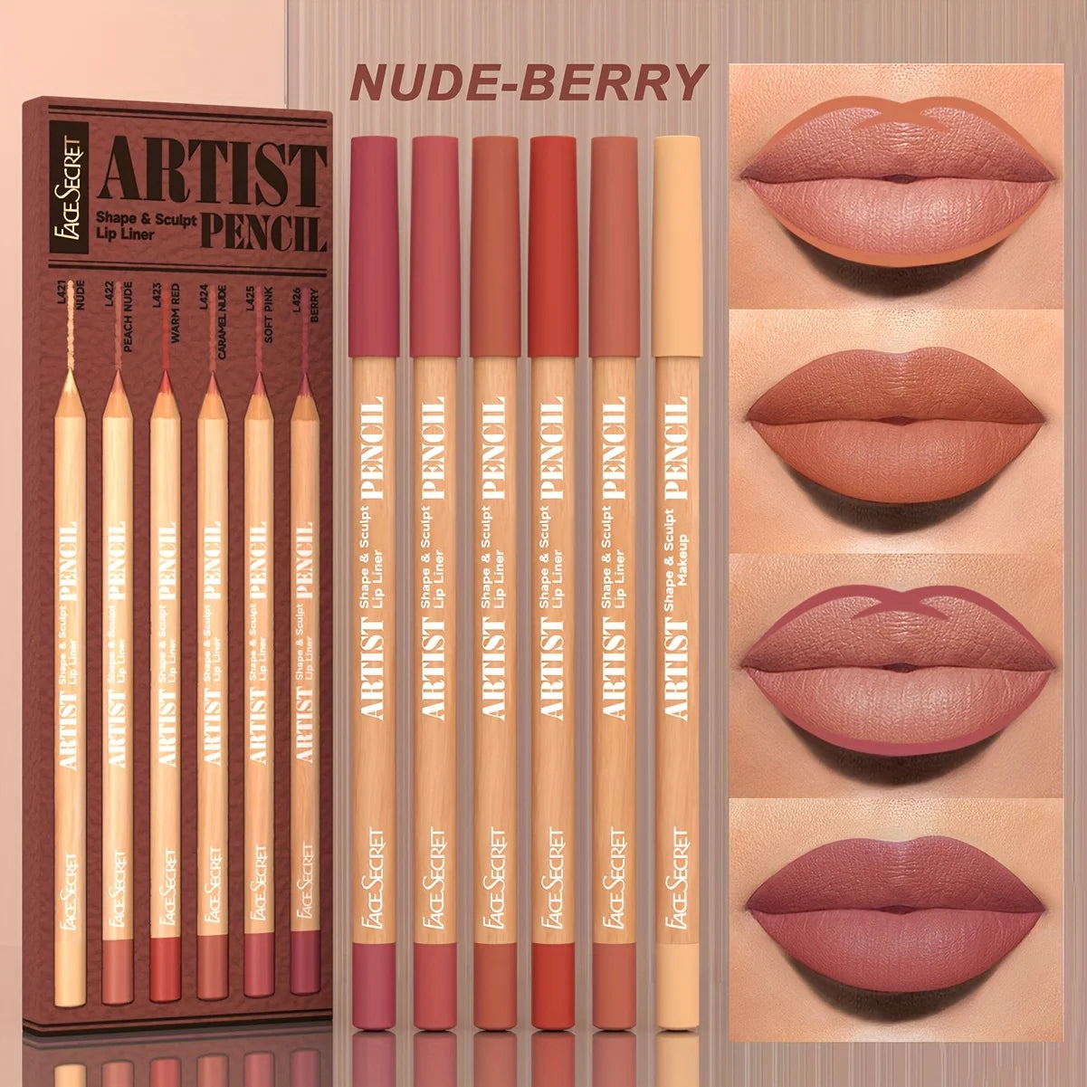 6pcs/SET Nude Lip Liner Makeup Set Waterproof Matte Long Lasting Velvety Texture Lip Liner Lip Combpo, Suitable for Daily Makeup