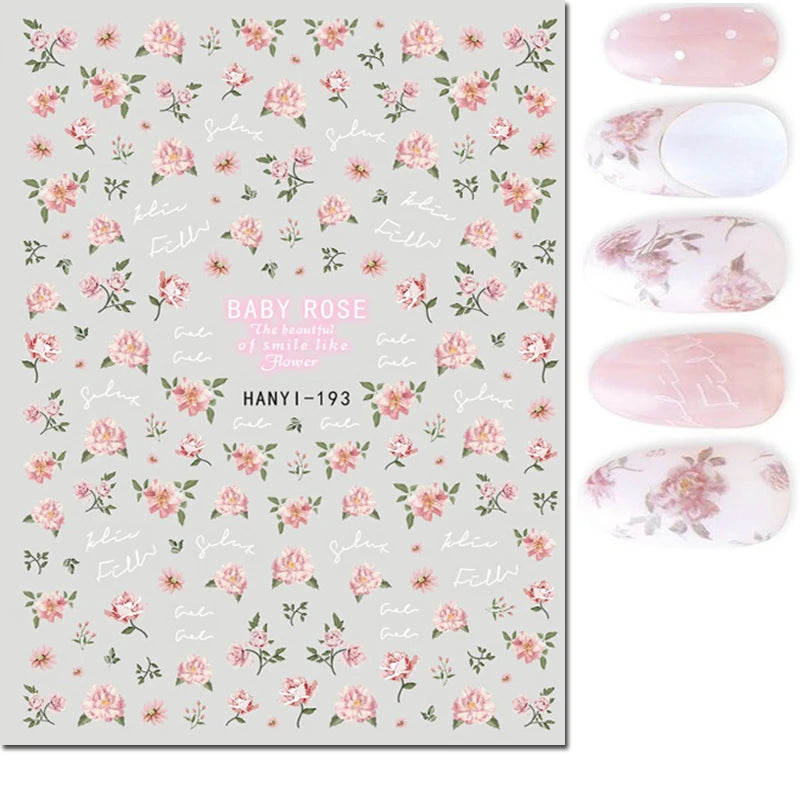 3d Nail Art Decals Geometric Lines Daisy Sunflowers Letters Adhesive Sliders Nail Stickers Decoration For Manicure