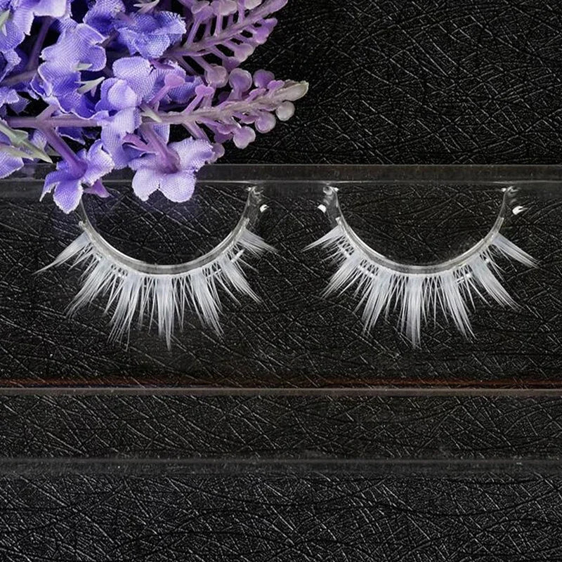 HBZGTLAD White Eyelashes Cosplay Makeup Natural Long Cross Strip False Eye Lashes