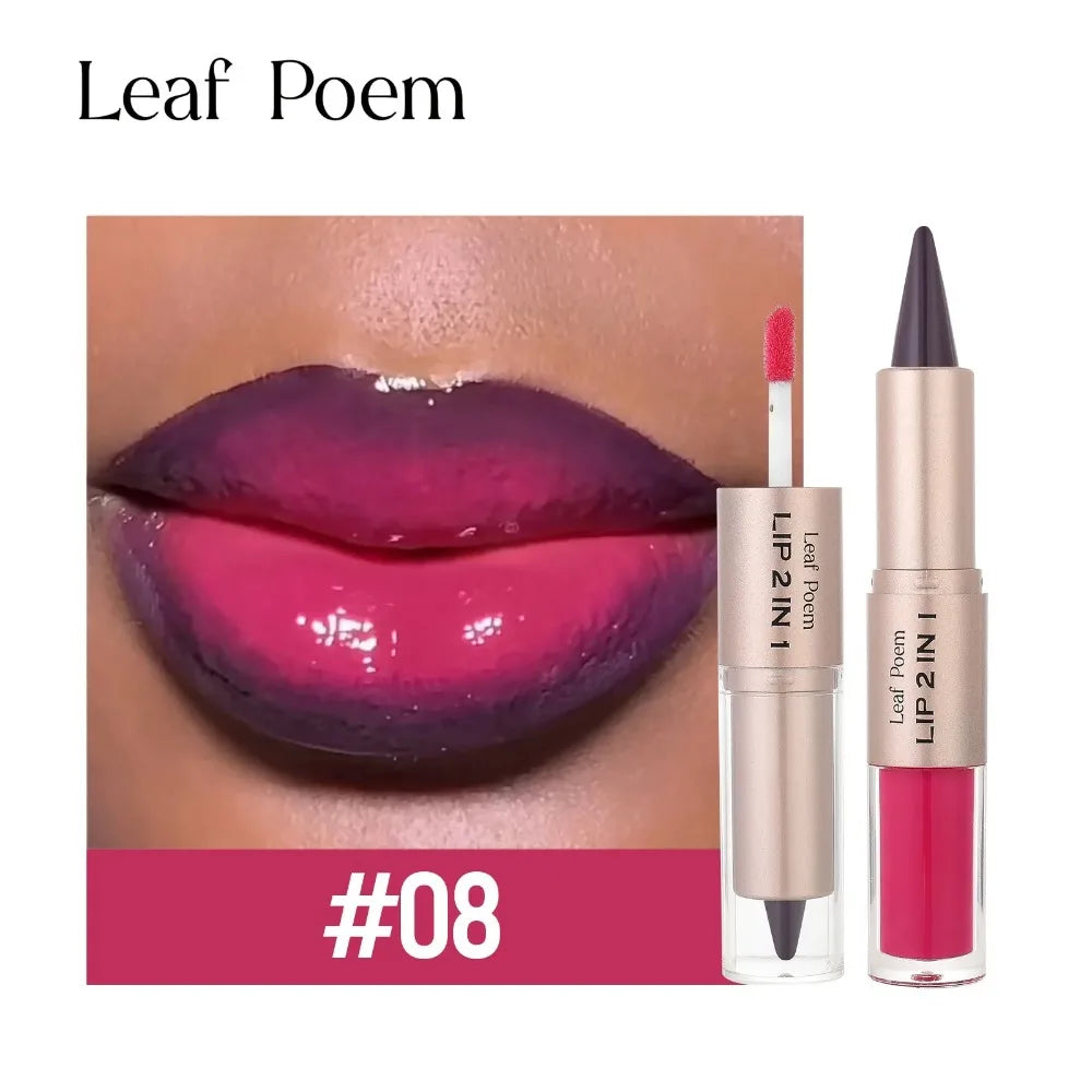 Pink Brown Tapered Lip Liner Contour Pencil Double Head Mirror Plumping Lip Glaze Crystal Lip Gloss Sexy Red Lips Tint Makeup
