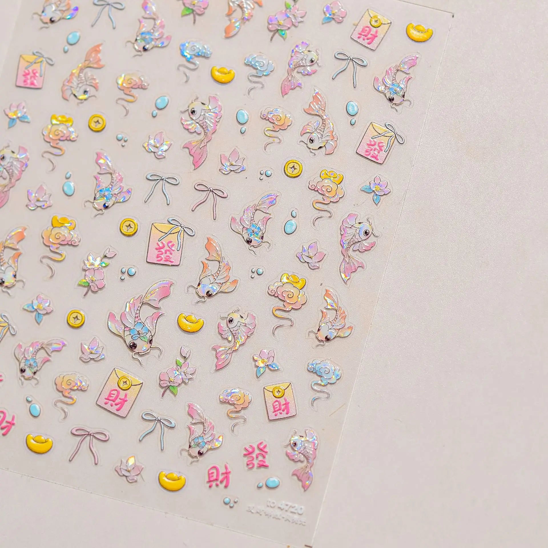 5D Rich Goldfish Nail Stickers Lotus Carp Ribbons Nail Art Appliqués Handmade Creative Nail Art Decorations