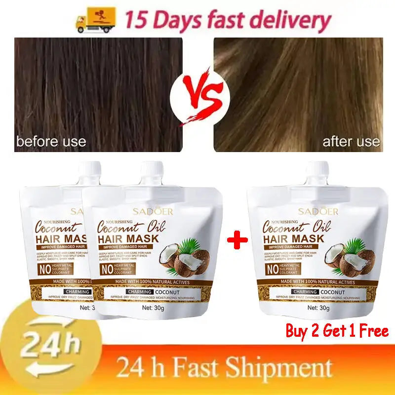 Magical Coconut Oil Hair Mask Instant Repair Soft Smooth Shiny Moisturize Nourishing Hair Care Treatment for Damaged Frizzy Hair
