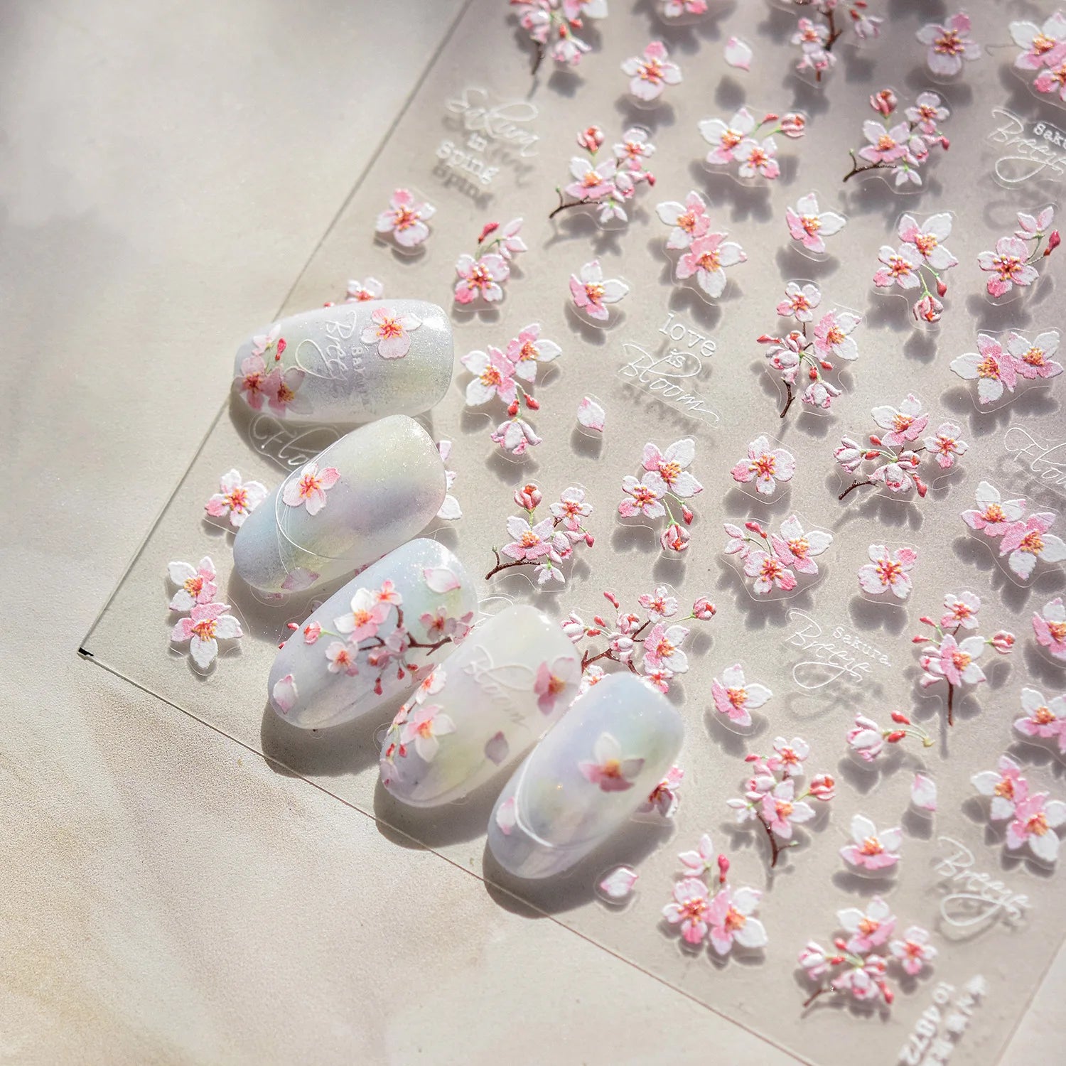 Cherry Blossom Nail Art Stickers 5D Embossed Nail Stickers Spring Self Adhesive Nail Decorations Stickers Decals Manicure Tools