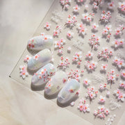 Cherry Blossom Nail Art Stickers 5D Embossed Nail Stickers Spring Self Adhesive Nail Decorations Stickers Decals Manicure Tools