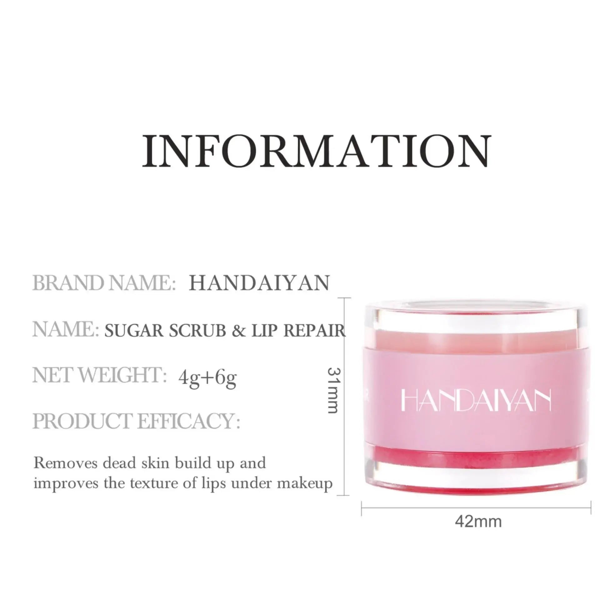HANDAIYAN 2in1 Lip Scrub Balm Exfoliator Moisturizer Repair Mask Sugar Care Double Effected Hydrating Treatment