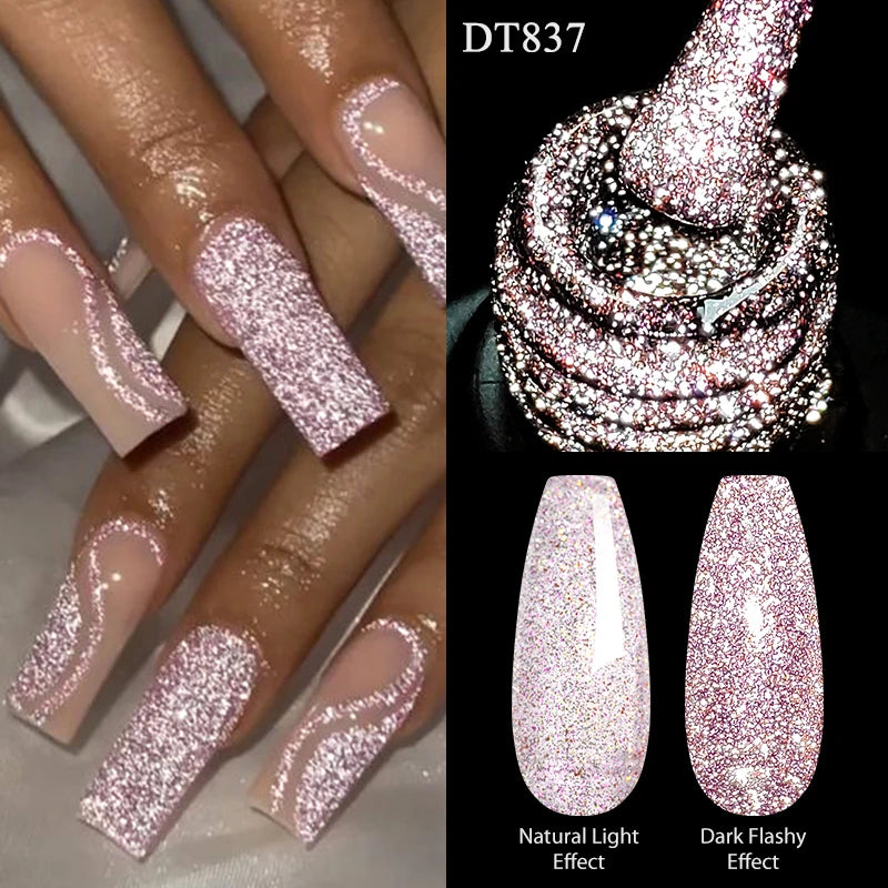 MEET ACROSS 7ml Dark Color Glitter Top Coat Gel For Nails Brocade Powder 2 In 1 Chameleon Nail Art Gel Varnish Manicure
