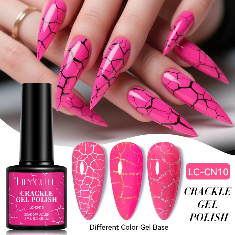 LILYCUTE 7ml Crackle Gel Nail Polish Cracking Nail Gel Quick Dry Nail Art Varnishes Hybrid Semi Permanent Soak Off Base Top Coat