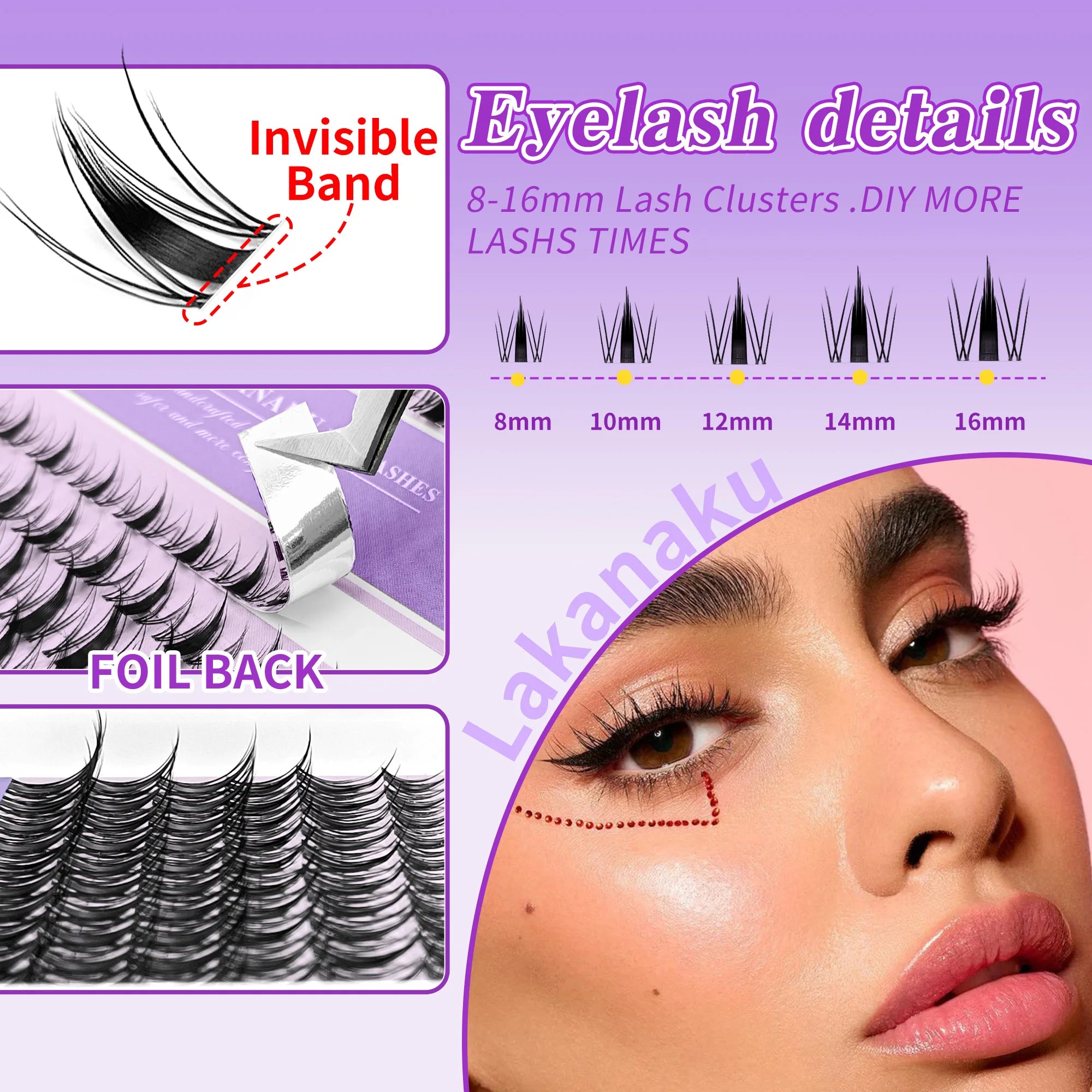 Lakanaku Diy Eyelashes Manga Style Lashes Invisible Bond Lash Fairy Cluster Lash Comic Makeup Sets and Kits Wispy Cluster Fans