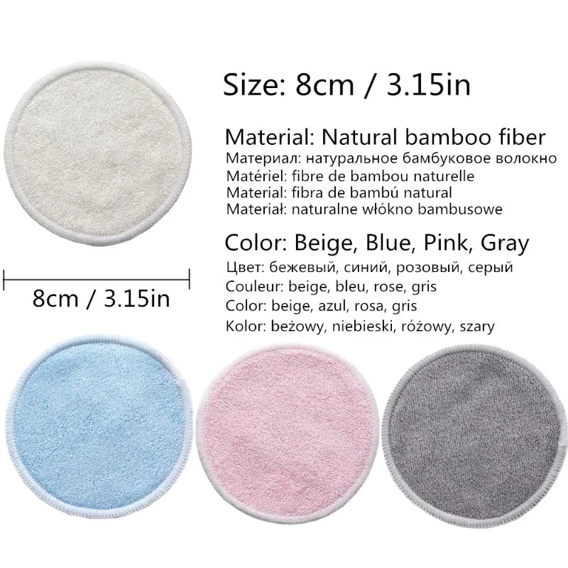10 pcs Reusable Bamboo Makeup Remover Pads Washable Rounds Cleansing Facial Cotton Make Up Removal Pads Tool