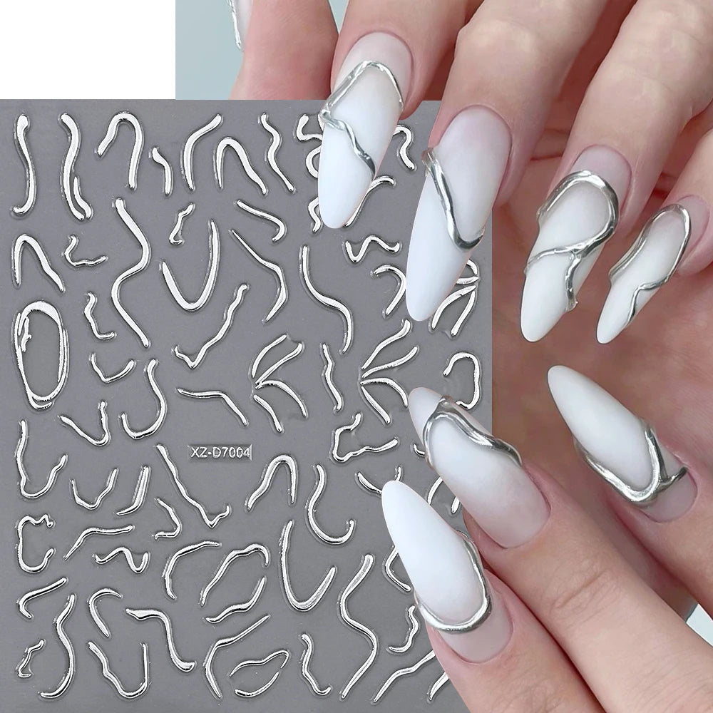 1pc Y2K-Inspired 3D Metallic Nail Stickers Geometric Marble & Bronzing Designs Nail Sliders Self-Adhesive Sparkling Manicure DIY