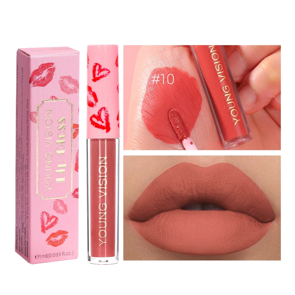 12 Color Matte Velvet Liquid Lip Gloss Long Lasting Non-Stick Cup Waterproof Intense Color Showing Lip Mud
