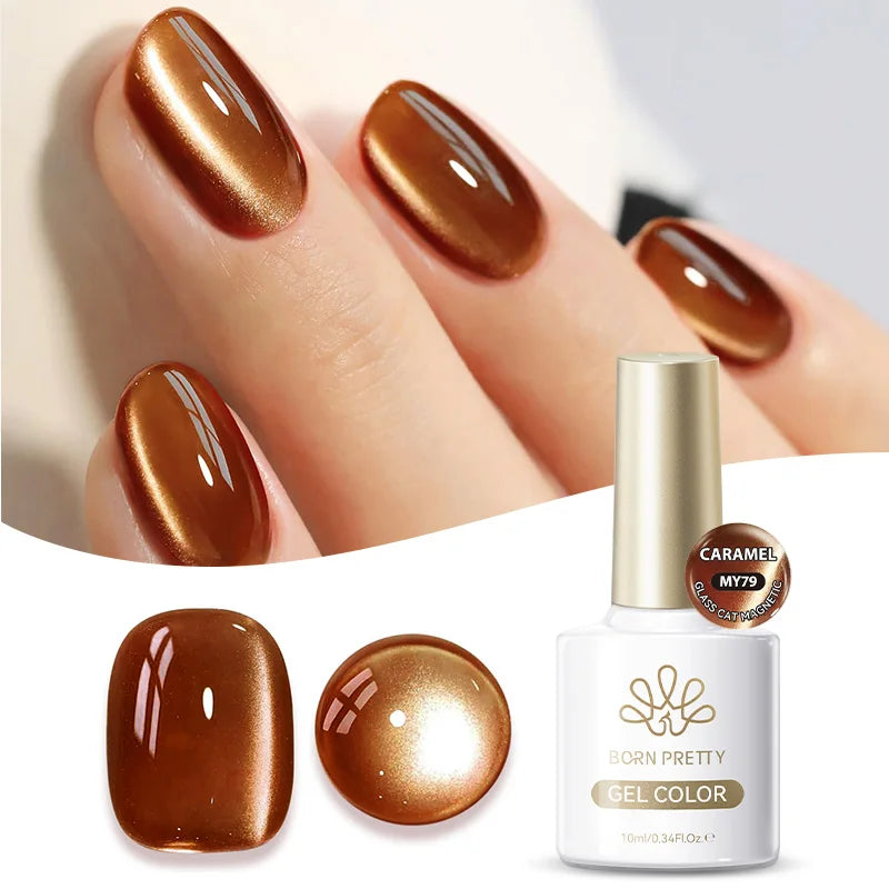 BORN PRETTY 10ml Autumn Gold Pink Glitter Cat Magnetic Gel Nail Polish Jelly Pink Semi Permanent Soak Off UV LED Varnish