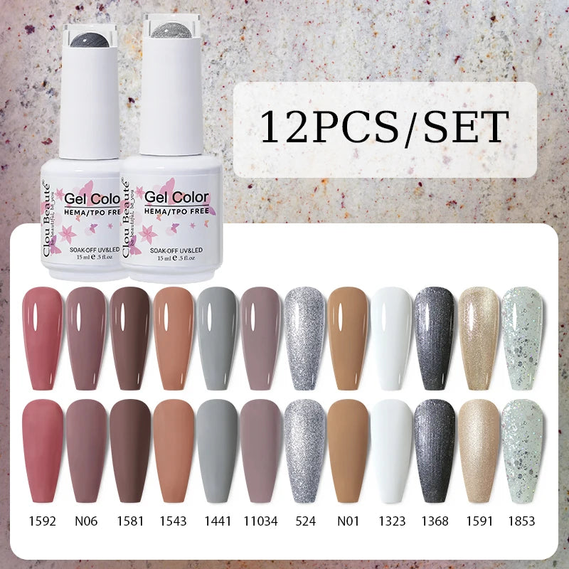 Clou Beaute 12pcs Gel Nail Polish Manicure Set Color 15ml White Glass Bottle Nail Art Kit Vernis Semi Permanent Nail Art Varnish
