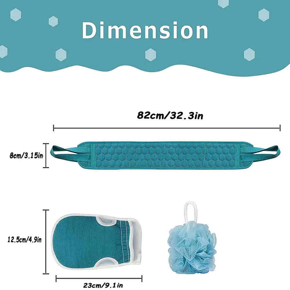 Exfoliating Body Scrubber Set with Back Scrubber Bath Glove And Shower Sponge Loofah for Deep Cleaning And Hygiene