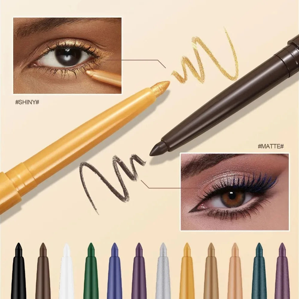 1Pc Ultra-fine Matte Smooth Waterproof Green Purple Eyeliner Gel Pencil Pearlescent White Eyeliner Easy Wear Eyeliner Pen Makeup