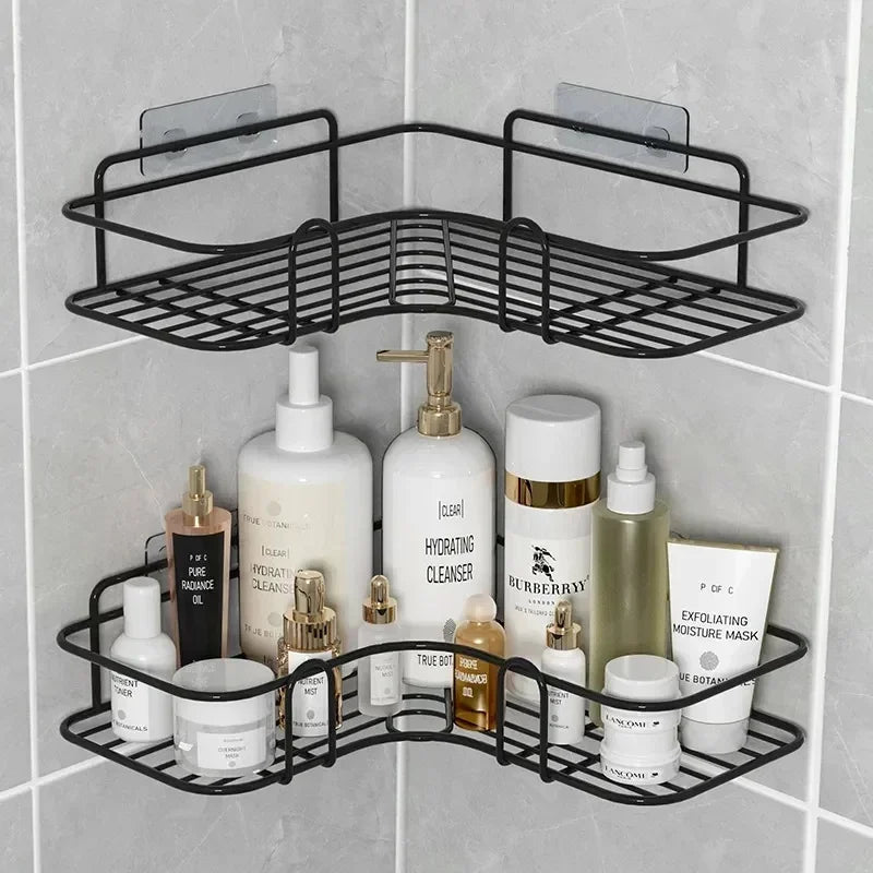 Wall Mounted Bathroom Shelf Corner Storage Iron Shower Drain Basket Cosmetic Rack Shampoo Holder Bathroom Organizer Wall Shelves