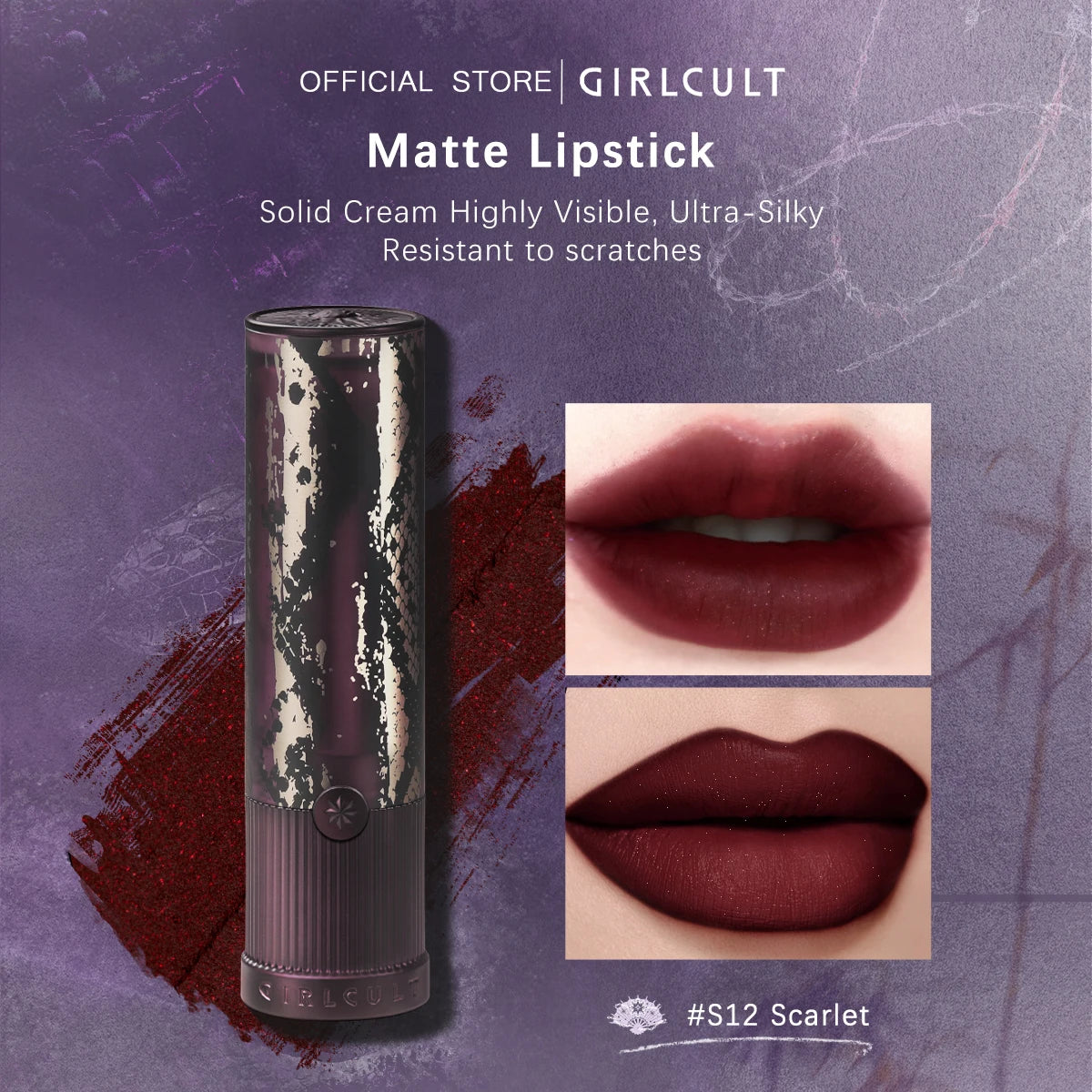 Girlcult Matte Lipstick(S11-S13),Retro Party Makeup,Wear Alone or Layer,Medium Longevity,Highly Pigmented & VibrantMatte Lock,
