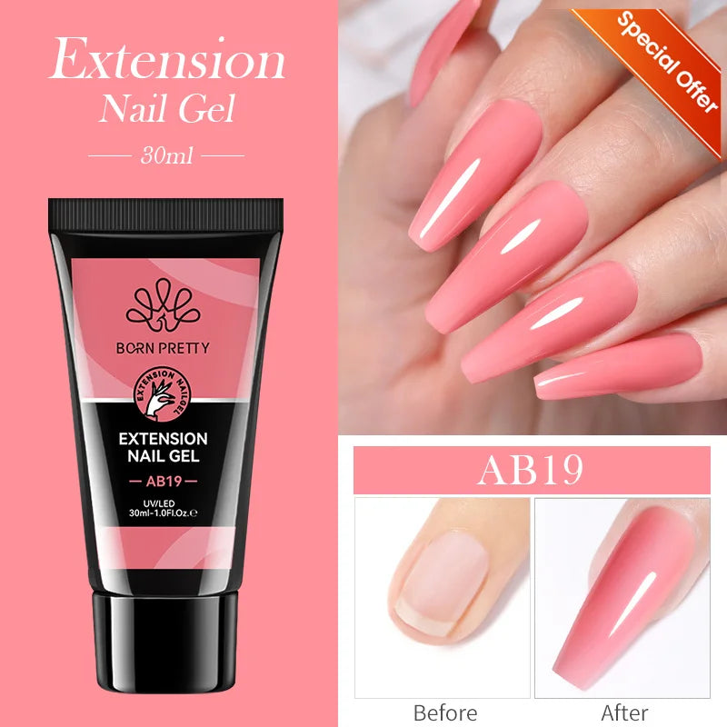 BORN PRETTY 30ml Nail Extension Gel Glitter Soak Off Nail Acrylic Crystal Building UV Gel for Nails Quick Extension Manicure