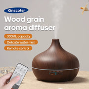 KINSCOTER Wood Grain Aromatherapy Diffuser 300ml Essential Aroma Oils Ultrasonic Air Humidifier 3 Timers USB Color Light