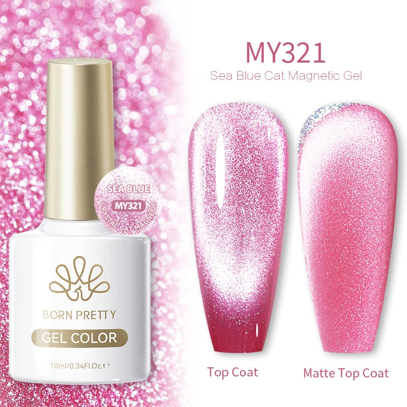 BORN PRETTY 10ml Autumn Gold Pink Glitter Cat Magnetic Gel Nail Polish Jelly Pink Semi Permanent Soak Off UV LED Varnish