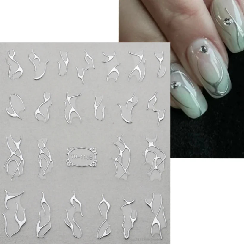 Nail Stickers 3D  Metal Line Sliver Gold Thorns Vine Curve Stripe Lines Tape Swirl Sliders Manicure Adhesive Gel Nail Art Decals