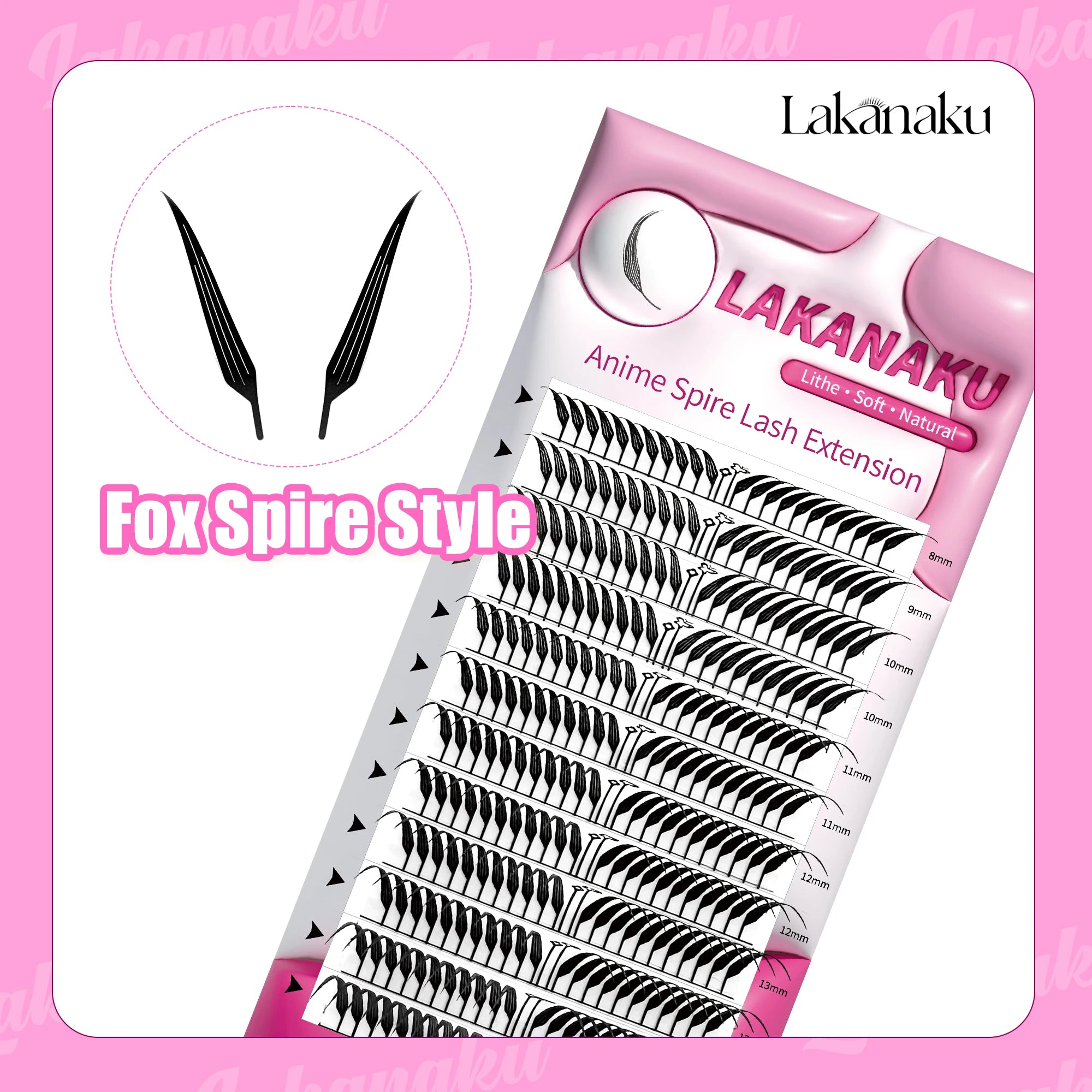 LAKANAKU Brown Anime Comic Spire Eyelashes Extension Feather Shape 0.07mm Premade Anime Chunk Spikes Fan Lashes Wispy Eyelashes