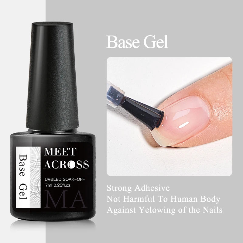 MEET ACROSS 7ml Pink Glitter Rubber Base Nail Gel Polish Sparkling Gold Foil DIY Nail Art Painting Gel Long Lasting Varnish