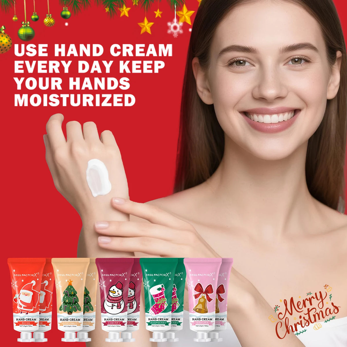 10 piece set of 5 different fragrances of Christmas hand cream - moisturizing and nourishing, suitable for dry skin