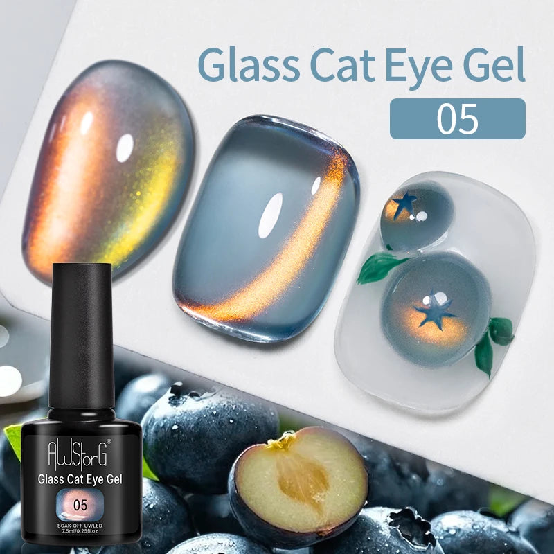 AWStorG Intense Rainbow Cat Eye Gel 5ml Holographic Laser Magnetic Nail Gel Soak Off UV LED Gel Polish Shiny Rainbow Manicur