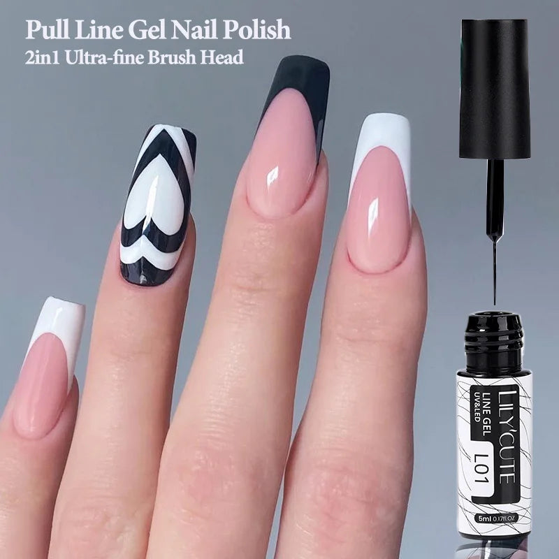 LILYCUTE 5ml Champagne Chrome Gold Metallic Liner Gel Polish Super-Bright Mirror Effect French Style Drawing Line Nail Art Gel
