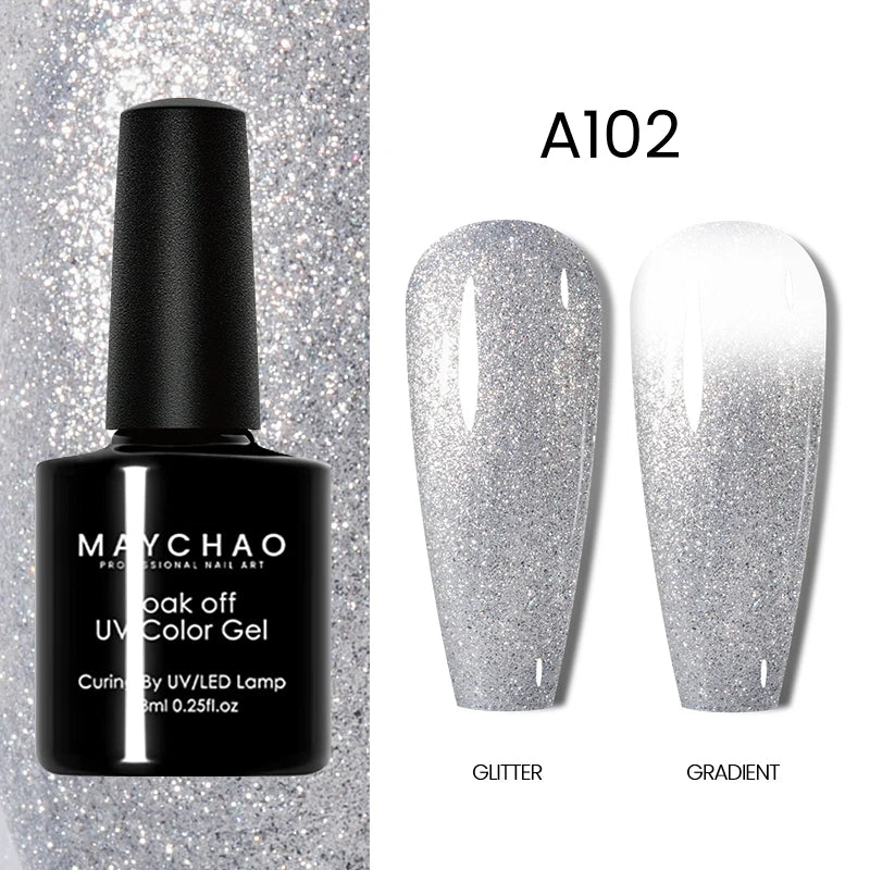 MAYCHAO Glitter Gel Nail Polish 7.3ml Semi-permanent Sequins Shiny Gel Base Top Coat Soak Off UV LED Varnish Nail Art Decoration