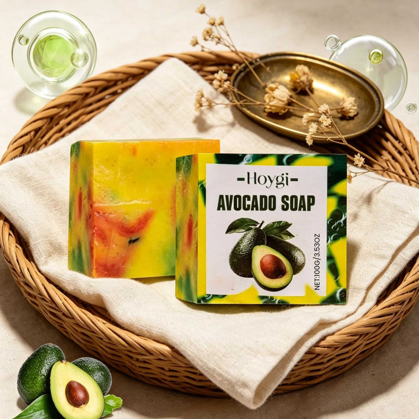 Hoygi Avocado Soap Even Skin Tone Brightening Skin Nourishing Moisture Lock Softening Skin Repairing Natural Handmade Soap 100g