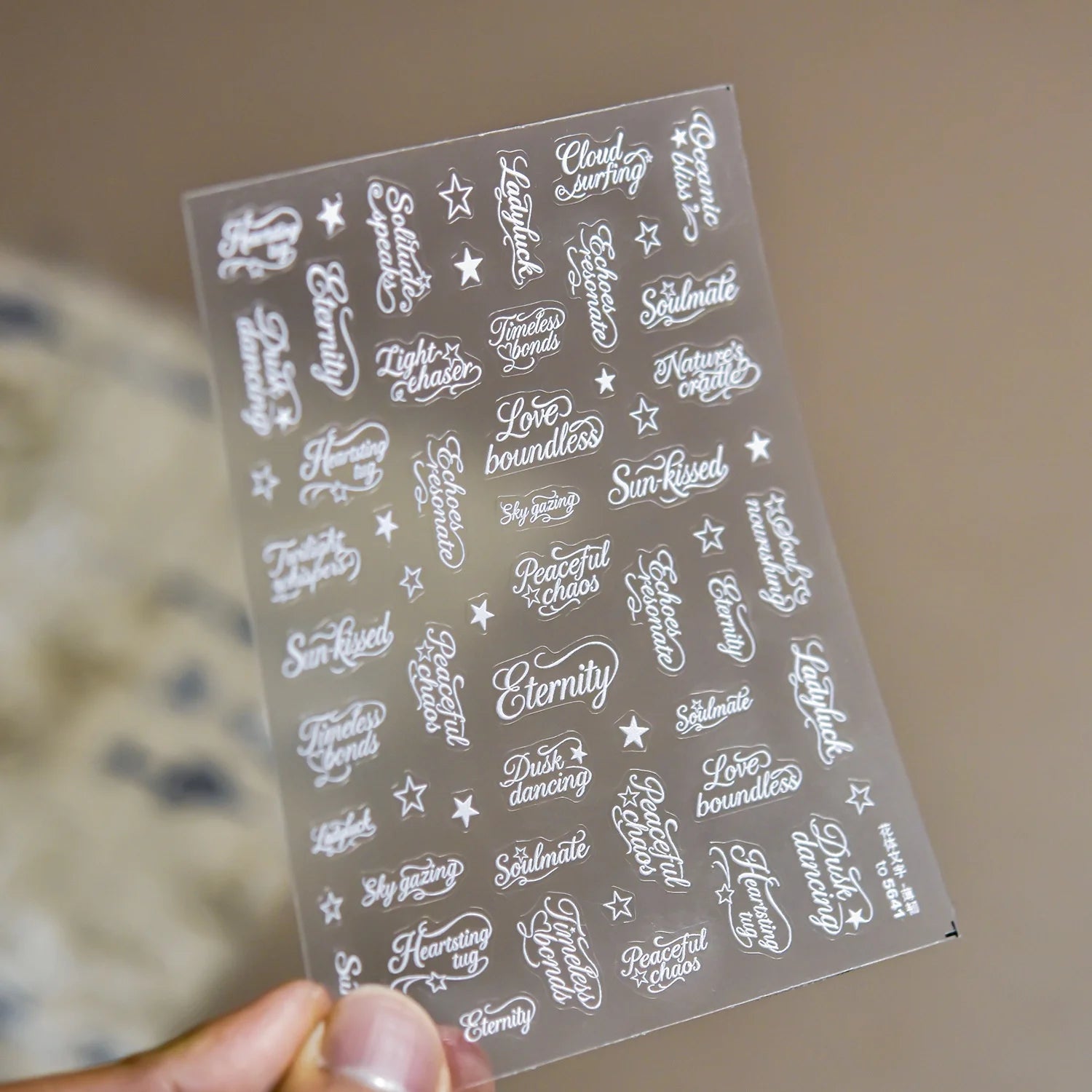 Silver Foil Script Beautiful Rose Moon Forever 5D Nail Art Stickers Cool Elegant Calligraphy Words Embossed Nail Decal Manicure