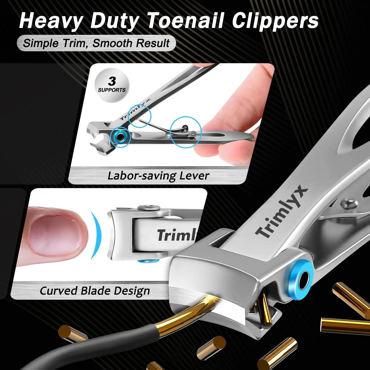 5PCS Heavy Duty Toenail Clippers Kit for Thick Toenails Toe Ingrown Nail Clippers for Seniors Men Large Slanted Nail Clipper Set