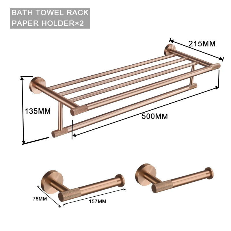 Brushed Rose Gold Accessories Set Toilet Brush Holder Toilet Paper Holder Towel Bar Rail Rack Hanger Hook Soap Dish Hardware