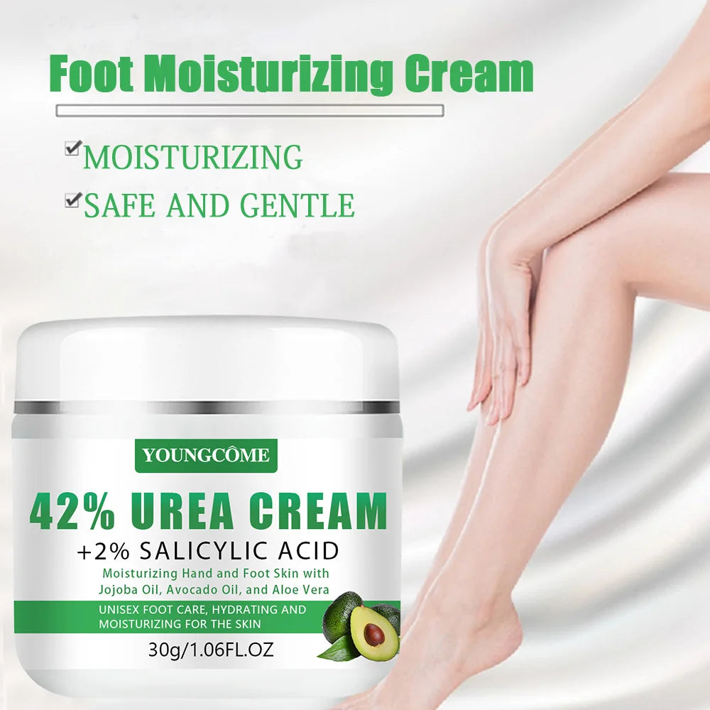 YOUNGCOME 42% Urea + 2% Salicylic Acid Avocado Foot Cream – Intensive Moisturizing Calluses & Dry Skin Hands/Feet, All Skin